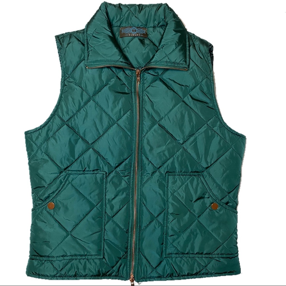Green Tinley Quilted Bomber Puffer Vest